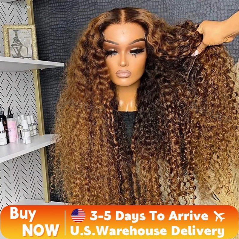 Highlight Wig Human Hair Deep Wave Frontal Wig Hd