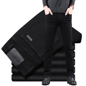 Spring Autumn New Men's Pure Black Slim Jeans